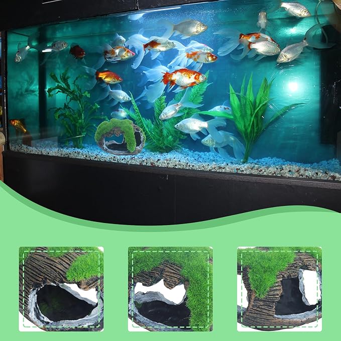 RUIAN Broken Barrel Fish Hide Cave - Resin Aquarium Ornament Decor with Holes for Betta, Shrimp, Cichlids to Hide, Play and Breed - Green Fish Tank Accessories Decorations