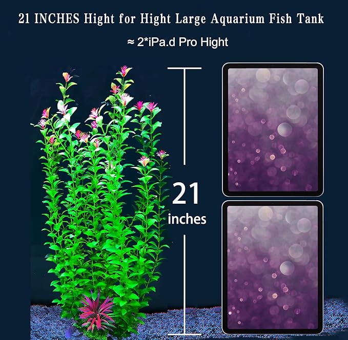 2 pcs Aquarium Decor Plants 21 Inches Extra Large Artificial Plastic Fish Tank Plants, Tall Fish Tank Decorations