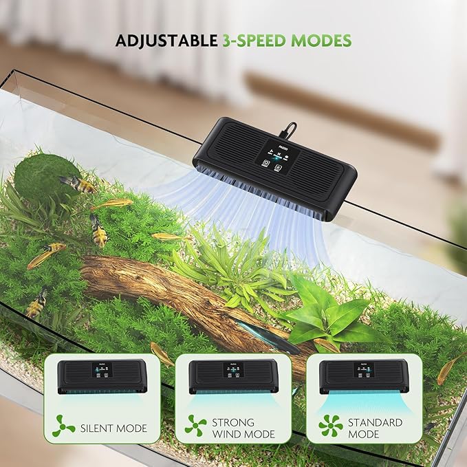 PAIZOO Aquarium Chiller Fan, Ultra-Quiet Fish Tank Cooling Fans, 3 Speed Modes Aquarium Cooler, Water Chiller for Axolotl Tank Accessories Freshwater Saltwater Tanks, 6.4W