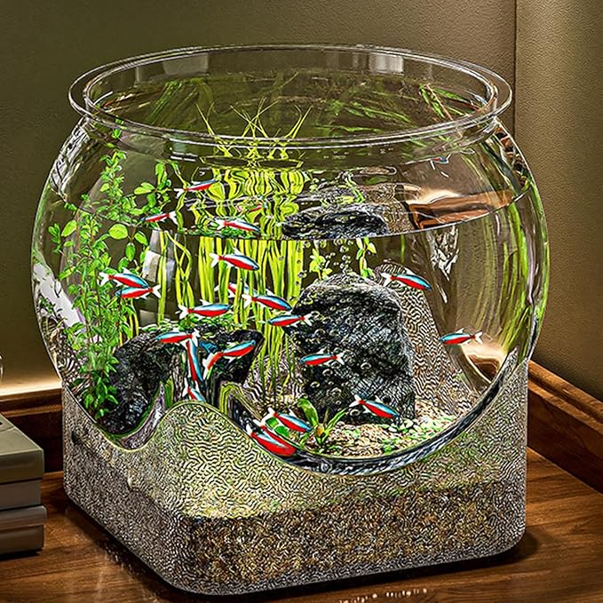 Fish Bowl P-lastic Aquarium with Clear Clarity, Shatterproof Round Betta Fish Tank Home Décor, Desktop Aquarium for Betta Fish/g-oldfish