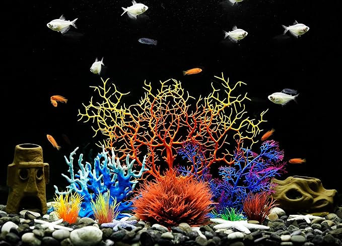 MyLifeUNIT Aquarium Plants, 7 Pack Artificial Coral Ornament for Fish Tank Decorations (Multicolor)
