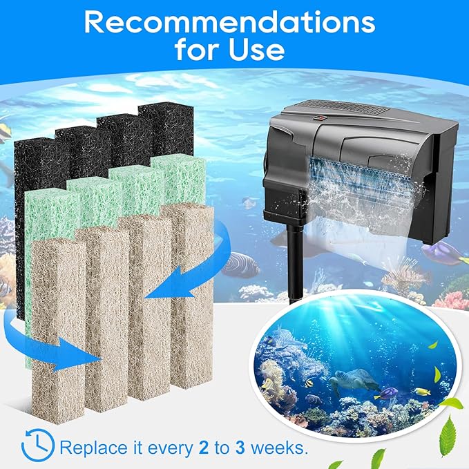 12PCS Ammonia & Phosphate & Carbon Reducer Filter Pads Compatible with Aqueon Filter 10 LED PRO, Replacement Filter Cartridges for SmartClean Aquarium Fish Tank Power Filter, 4+4+4 Mixed Pack