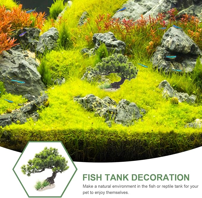 Housoutil Aquarium Artificial Plastic Plants Decoration - Bonsai Tree Plant Fish Tank Decorations Artificial Aquarium Plants Tree - Fish Tank Hides Complete Tree