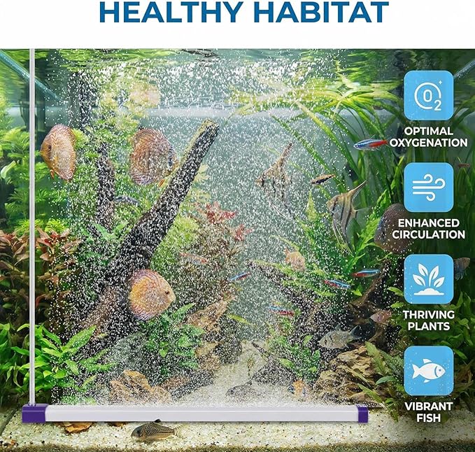 Aquarium Bubble Bar, 27.6 Inch Curtain Wall, Quiet Oxygen Diffuser, Fine Air Stone Bar for Freshwater Saltwater Fish Tanks, Fish Tank Bubbler Decorations