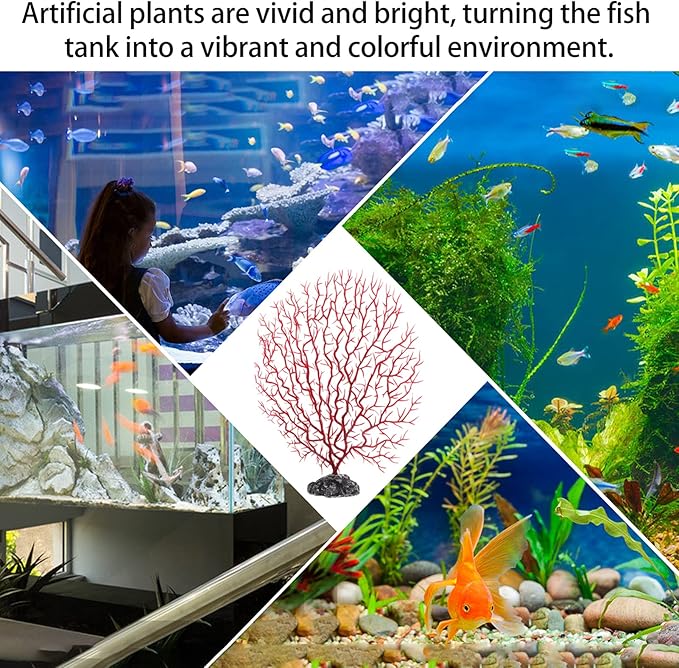 TEHAUX Artificial Plants Aquarium Landscape Simulation Coral Decor, Fake Sea Fan Coral for Both Fresh and Salt Water, Safe and Easy for Daily Washing, Medium Size 2pcs Ocean Decor