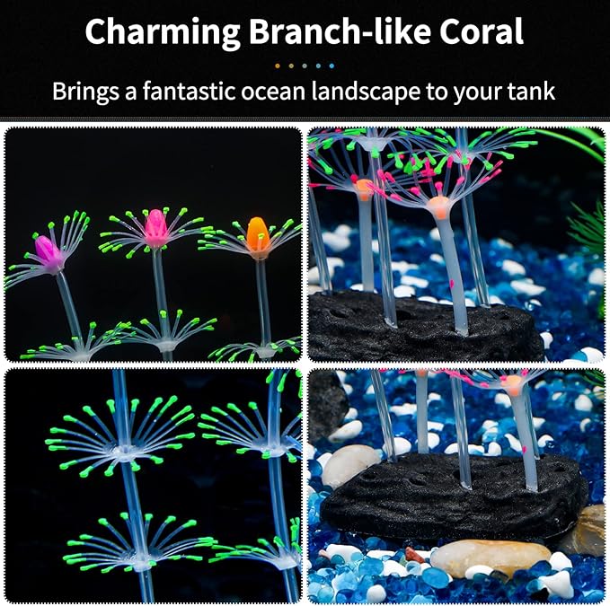 Uniclife Strip Coral Plant Ornament Glowing Effect Silicone Artificial Decoration for Fish Tank, Aquarium Landscape - Green