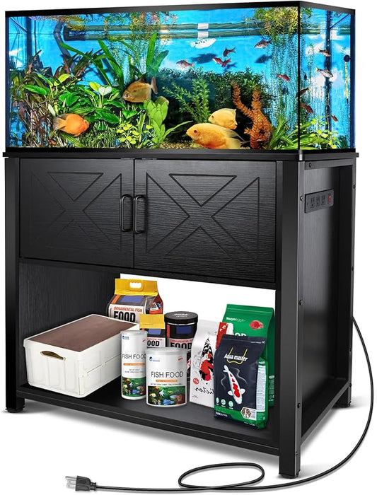BEURUKU 40 Gallon Tank Stand with Cabinet and Power Outlets, Heavy Duty Metal Aquarium Stand for 40-50 Gallon Breeder Tank, Turtle Tank, Double Terrarium Stand, 660LBS Capacity, Black