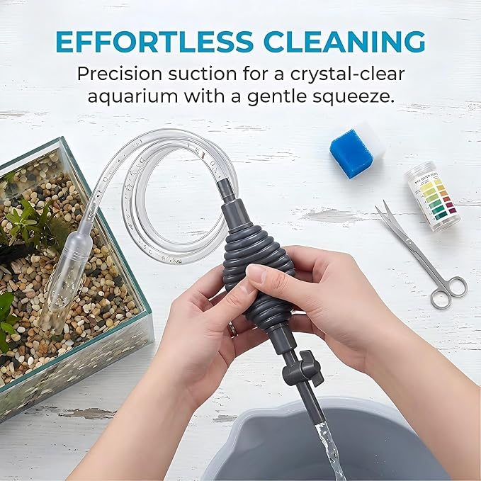 Aquarium Gravel Cleaner with Flow Control Valve – Medium Fish Tank Siphon Vacuum Pump for Gravel & Sand, Water Change, 5.7FT Hose, Fits 10–50 Gallon Tanks