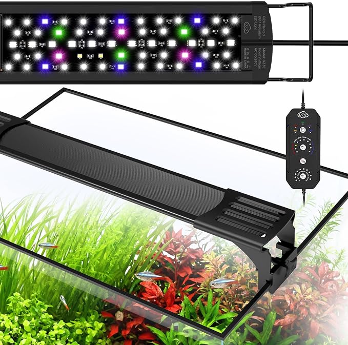 QZQ LED Aquarium Light, 16W Fish Tank Light with 24/7 Lighting Mode, Timer, DIY Mode, Adjustable Brightness, Full Spectrum Aquarium Plant Light with Extendable Brackets for 10-16 Inch Fish Tank