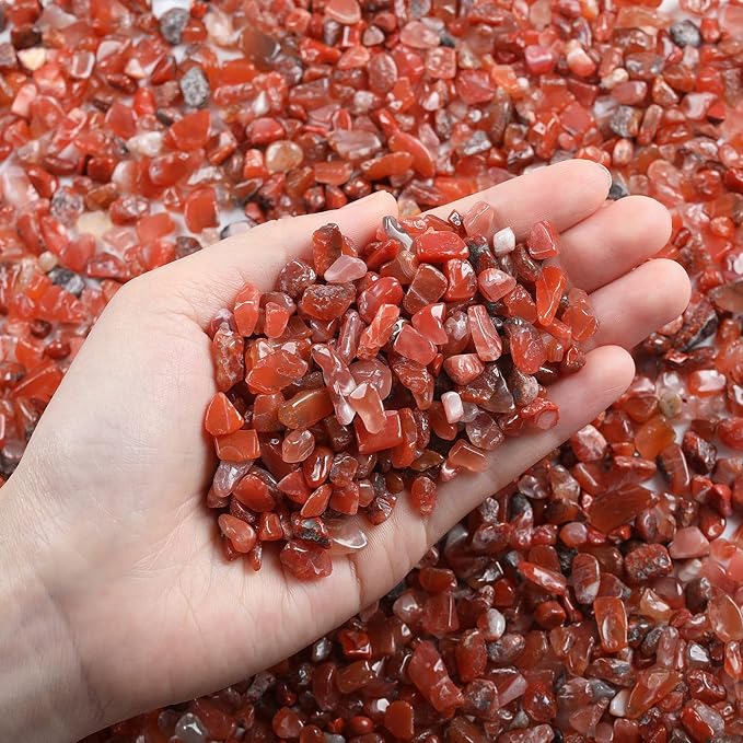 LAIDANLA Red Agate Crushed Stone Crystal Chips Bulk Natural Gemstones Healing Reiki Crystals Mini Quartz Vase Filler Aquarium Gravel 0.55lb