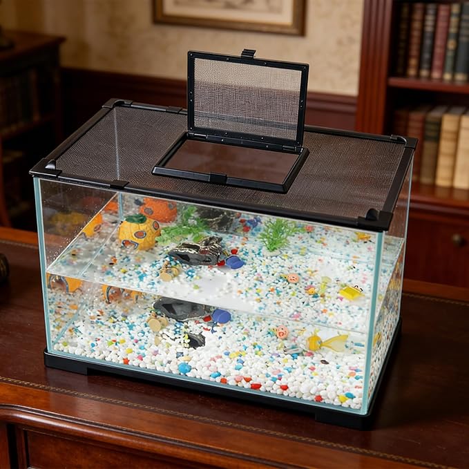 1 Set Magnetic Aquarium Lid with Feeding Window - Anti-Jumping Fish Tank Hood Top Cover - 19.7x13.8in Aquarium Screen Mesh Netting Preventing Fish Escapes