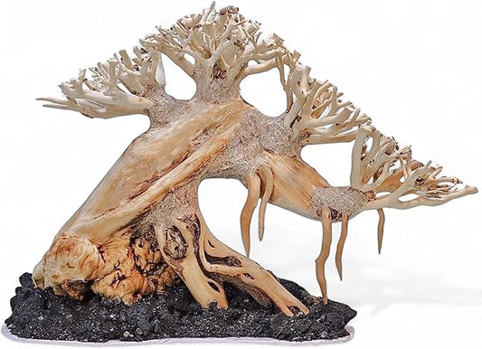 Bonsai Driftwood Aquarium Tree on Lava Rocks for Aquarium Decor Fish Tank Decorations (8in H x 10in L x 5in W) Handcrafted Natural Fish Tank Decor, Balances pH,Tds