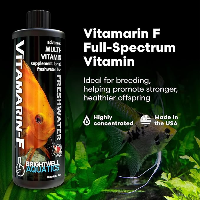 Brightwell Aquatics Vitamarin-F – Complete Vitamin Supplement for Freshwater Fish & Invertebrates – Supports Health, Color & Spawning – No Refrigeration, 125 ml