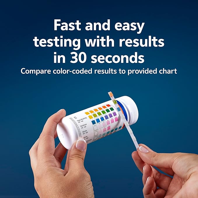 Aqueon 7-in-1 Aquarium Test Strips, Fast Results for pH, Total Alkalinity, Hardness, Nitrate, Nitrite, Free Chlorine and Iron Levels, for Freshwater and Saltwater, 50 Count