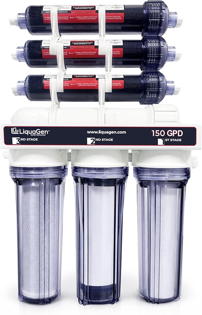 LiquaGen- Heavy Duty & High Capacity- 7 Stage Aquarium Reef & Deionization Reverse Osmosis Water Filtration System (RODI) - 150 GPD | 0 PPM/TDS | Water Dispenser for Fish Tank with Filter's Included