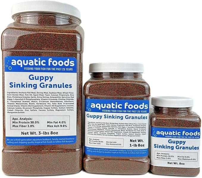 Guppy Micro Sinking Granules, Color Enhancing and Spirulina Mix for Guppies, Tetras, All Live Bearers, Baby Cichlids...WL 8oz Sm Jar