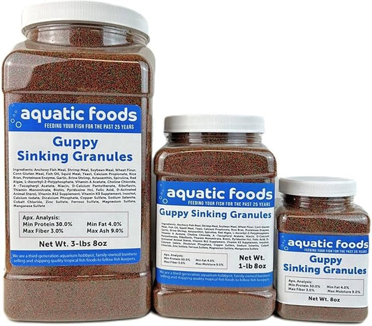 Guppy Micro Sinking Granules, Color Enhancing and Spirulina Mix for Guppies, Tetras, All Live Bearers, Baby Cichlids...WL 1-lb 8oz Med Jar