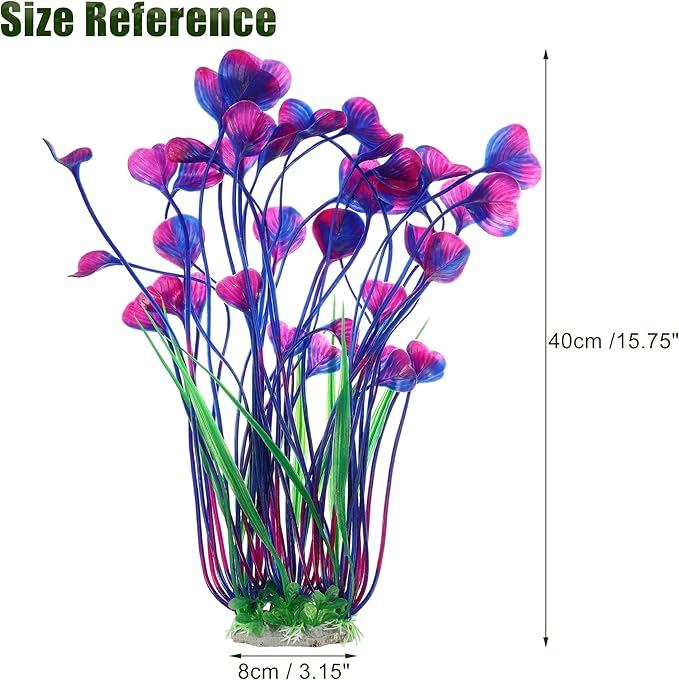 Large Aquarium Plastic Plants, Tall Aquarium Plants, Big Aquarium Plastic Plants for Fish Tanks Decor, 15.75" Height (Purple Green, 2pcs)