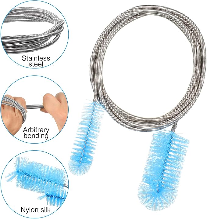 Patelai 3 Pieces Aquarium Filter Hose Brush Stainless Flexible Tube Cleaning Long Brush Double-Ended Bent Pipe Cleaner Steel Spring for Lab Fish Tank Aquarium, 3 Color(61.02 inches, 78.74 inches)