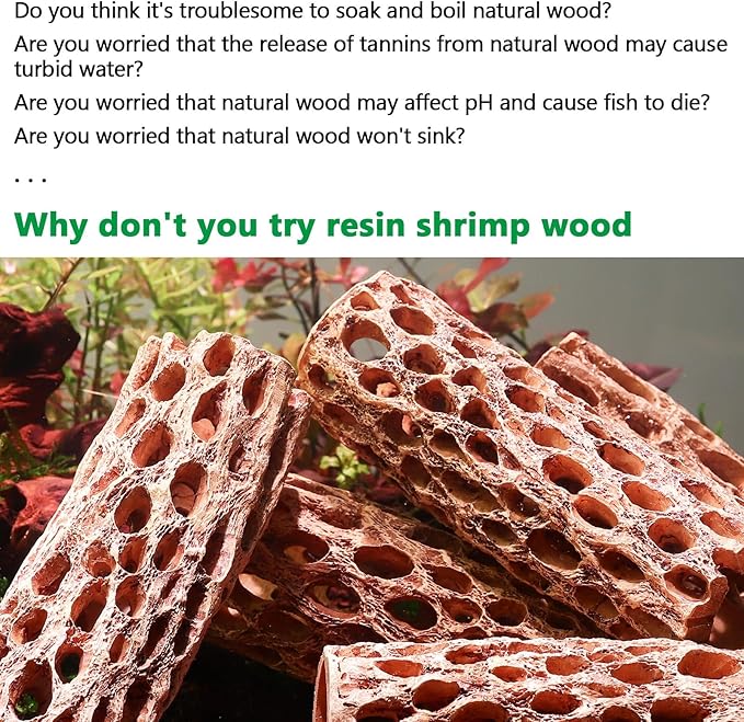 6“ Resin Cholla Wood Aquarium Décor Wood- Realistic Shrimp Hideout & Climbing Toy (6" L×2”Dia, 2pcs)