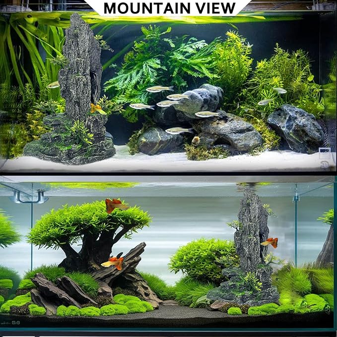 Aquarium Decoration Large and Tall for Fish Tank Rock Thematic Ornaments Aquarium Mountain View Stone Ornaments Aquarium Decor Tree House Cave Fish Tank Landscape - Extra Large