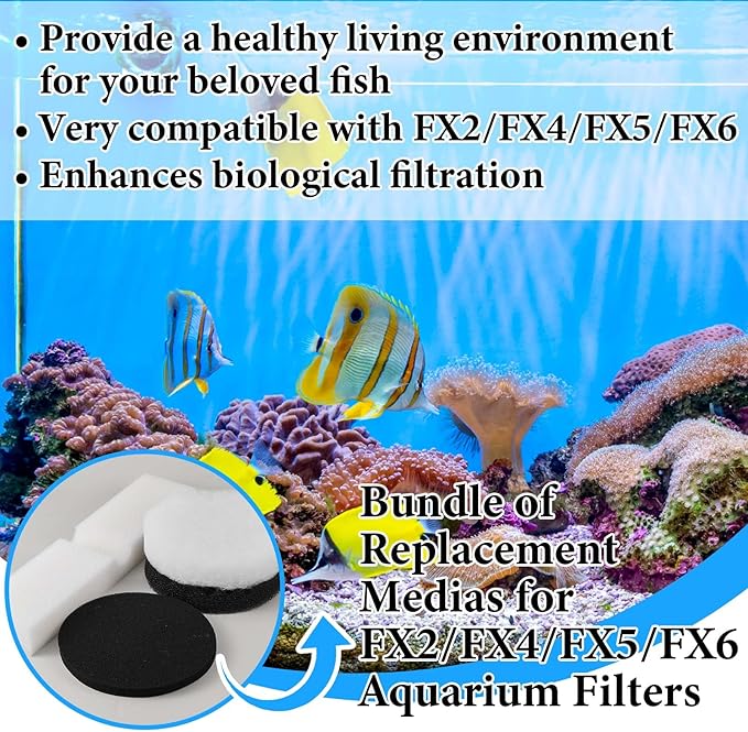 Threlaco 38 Pcs Compatible with Fluval Fx4/Fx5/Fx6, Aquarium Filter Media Kit, Carbon Foam Pad, Bio Sponge Pads, Activated Carbon, Foam Block, Water Polishing Pad, Media Bag, Silicone Lube