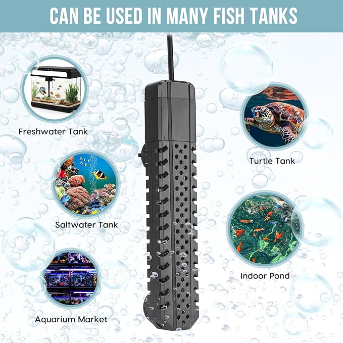 Aquarium Heater 500W, Fish Tank Heater with High-Temperature Protection and Turtle Tank Heater with Automatic Power-Off When Leaving Seawater or Freshwater.