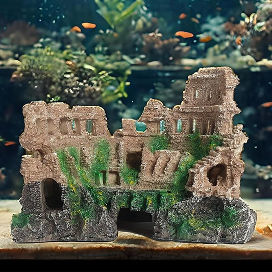 Large Antique Roman Column Ruins Castle Aquarium Decor - Fish Tank Cave Hideout Decorations, Resin European Castle Ornament Safe for Freshwater & Saltwater Tanks