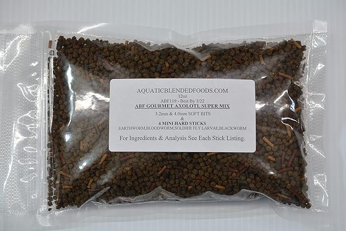 Super Axolotl Food Mix, 3.2 & 4.0 Soft BITS & 4 Mini Hard Sticks,A119 (3oz)