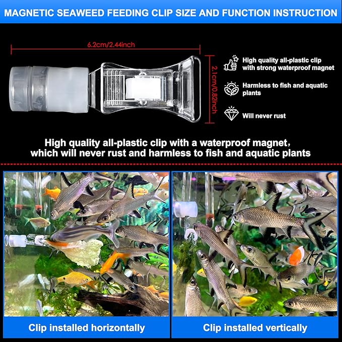 Waterproof Magnetic Seaweed Clip for Saltwater Fish Feeding nori Clip Aquariums Magnet Veggie Feeder Plant clamp Fish Accessories—Patented Product (1pcs Magnetic Veggie Clip)