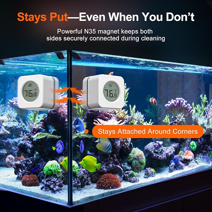 Nano Aquarium Magnetic Algae Scraper, Built-in High Accuracy Digital Aquarium Thermometer, 2 in 1 Fish Tank Glass Cleaner Tool for 1-30 Gallons Glass Tank