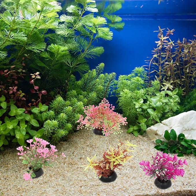 SEWACC 20pcs Artificial Fish Tank Plants Plastic Grass Plants Aquarium Decorations, Simulation Water Grass, Mixed Style, Small Betta Goldfish Turtle Tank Accessories