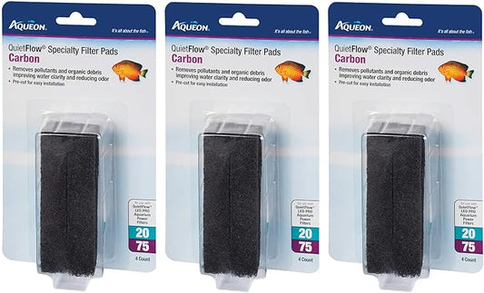 QuietFlow (3 Pack Aqueon Carbon Specialty Filter Pads, Size 20/75, 4 Pads Per Pack