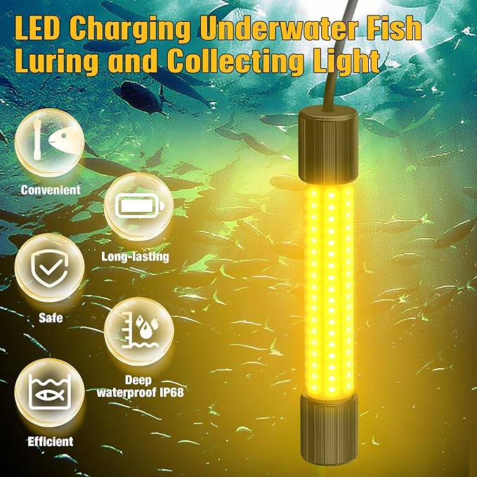 Underwater Fishing Warm Light Compatible with DeWalt 20V Battery,1300 Lumens, LED Light for IP68 Waterproof Submersible Fish Attracting, Night Fishing for Docks Boats or Kayaks(no Battery)