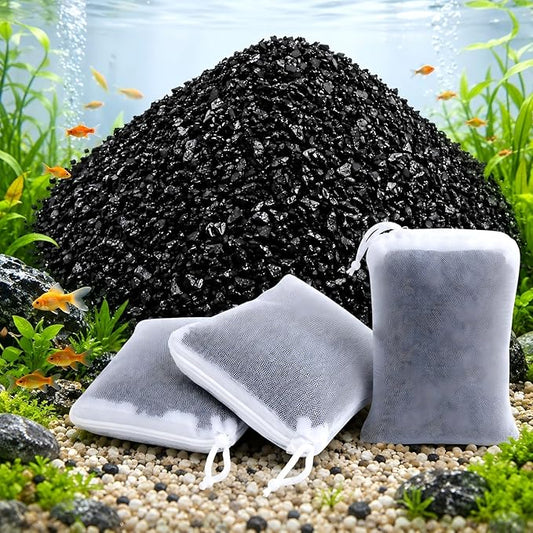 MAQIHAN 0.9 LB Activated Charcoal Pellets - Activated Carbon Aquarium Filter Media Charcoal Pellets for Fish Tank Supplies Media Bags for Aquarium Coconut Shell Charcoal (410G, 3 Nylon Bags)