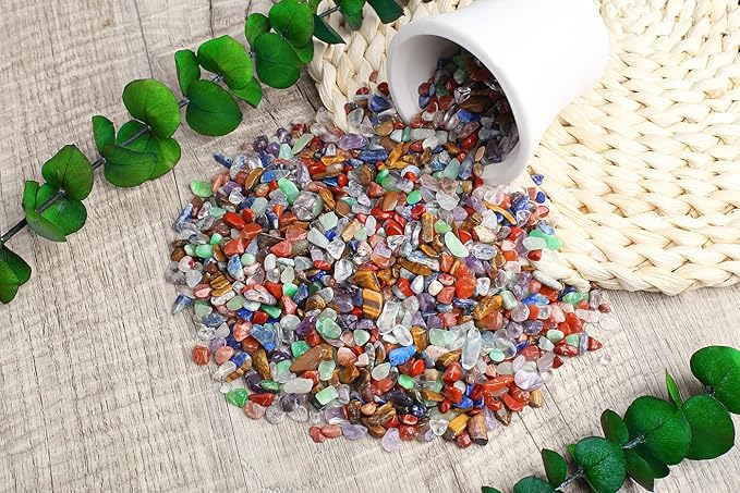 ZHIYUXI 1 lb Chakra Crystal Chips Bulk Fish Tank Decorations Aquarium Rocks Gravel Vase Filler Stones Crystals for Candle Making Witch Kit Gravel for Plants Quartz Sand Gemstone Terrarium Supplies