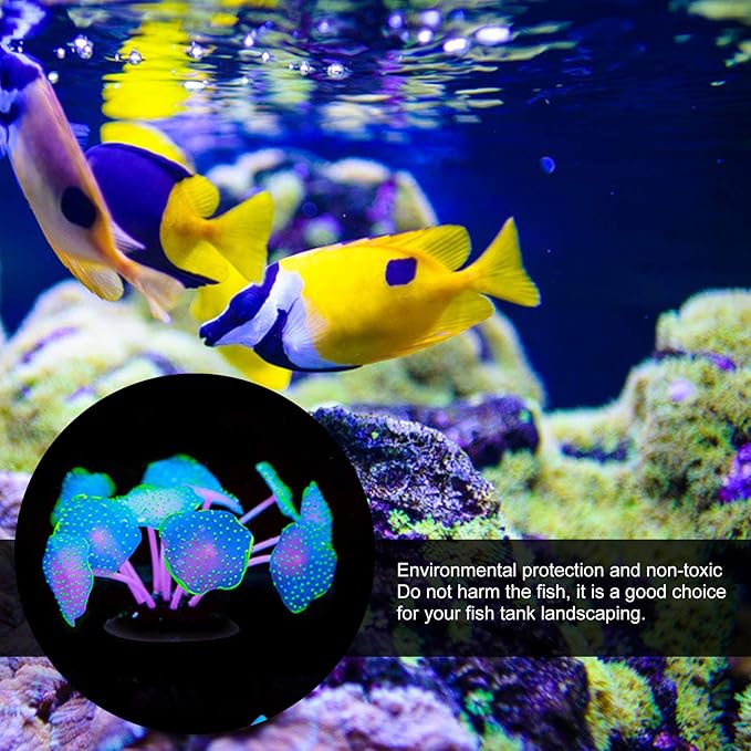 HERCHR 6 Pack Glow Fish Tank Decorations, Silicone Coral Aquarium Decorations Glowing Plants Corals for Aquarium Fish Tank Ornament Glowing Coral Fish Tank Decorations Plants Glow Coral Ornament