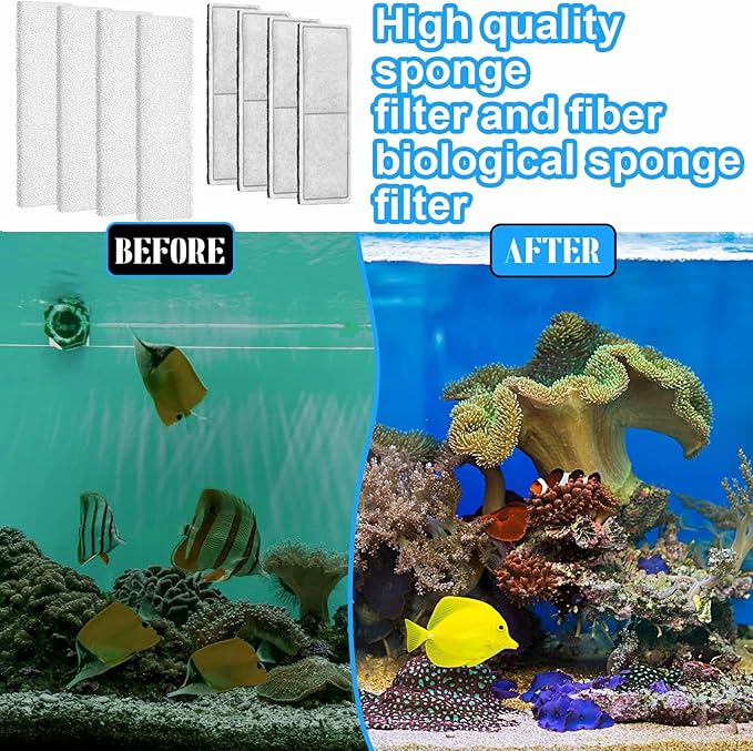 Threlaco 15 Pcs / 2 Set Underwater Filter Media Compatible with Fluval U3, Including 4 Filter Foam Pad, 4 Poly/Carbon, 500g Bio-Ring, 4 Mesh Bags, 2 Grease, for Freshwater Saltwater Aquariums