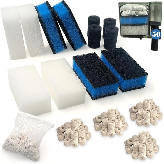 NEWKE 4 Sets of Upgraded Three-Stage Filtration Tank Filter for AquaClear 50 Power Filter, 4 Sets of Maintenance Kit Replacement for Fish Tank Filter for 20- to 50-Gallon Aquariums