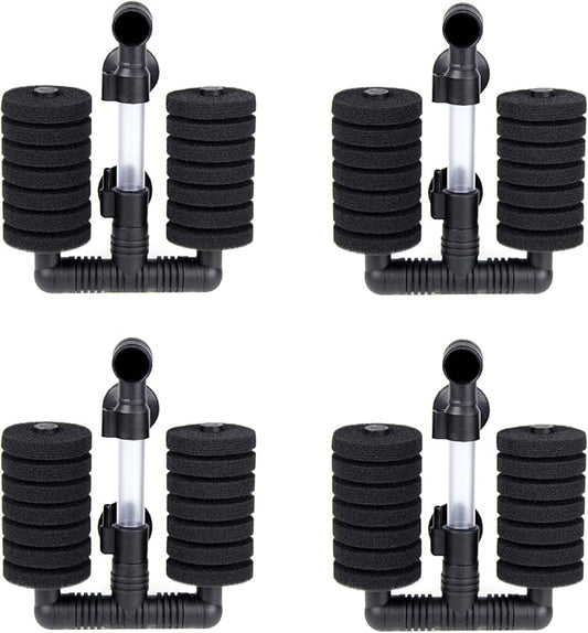 AQUANEAT 4 Pack Double Bio Sponge Filter, for Fry, Betta, Shrimp, Nano, Aquarium Fish Tank