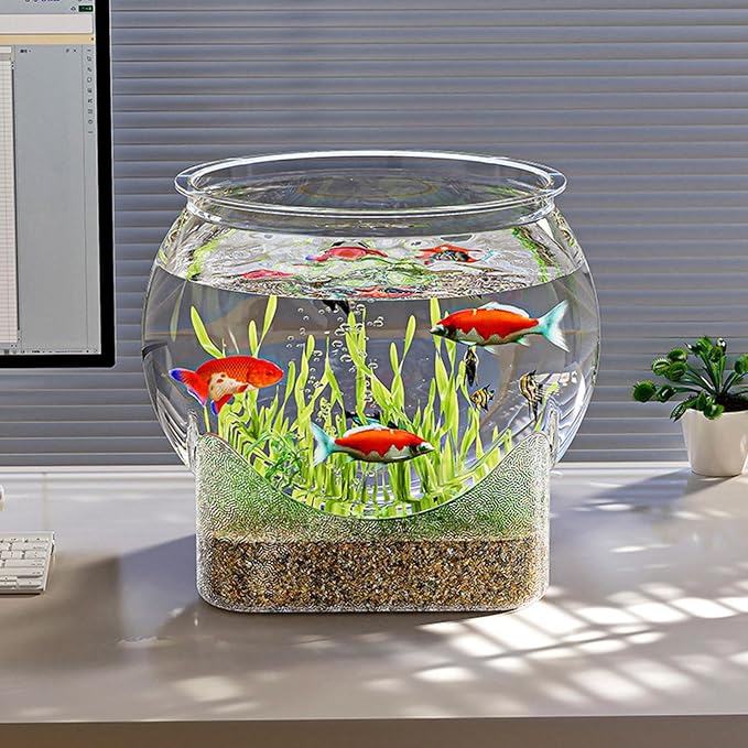 Fish Bowl P-lastic, Clear Round Shatterproof Desktop Aquarium Betta Fish Bowl for Centerpiece Home Decor