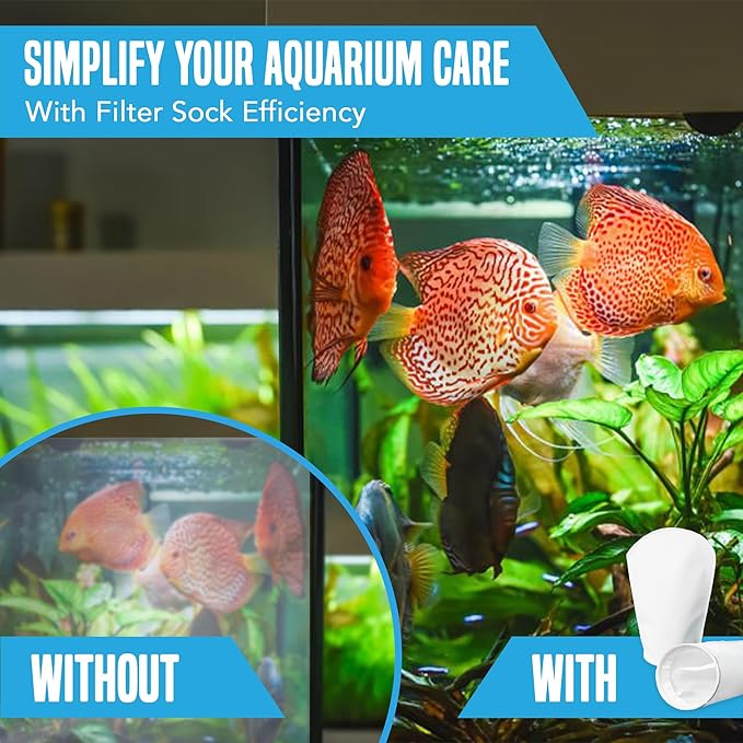 JOR Filter Sock 200 Micron, Double Stitched Machine Washable and Reusable, Extends Life of Filter System, Good for the Planet, Improves Aquarium Pond Water for Energetic Fish, Clear Water, 2 Pack