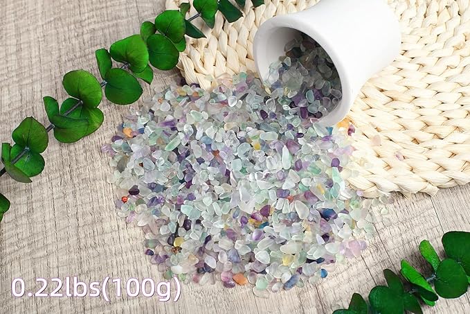 ZHIYUXI Crystal Fluorite Vase Filler, 0.22lbs, Polished Healing Chips for Decoration, Fish Tank Gravel, Succulent Plants, Home Decor