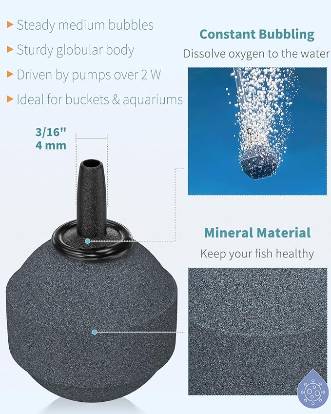 Pawfly Aquarium 1.2 Inch Air Stone Ball Bubble Diffuser Release Tool for Air Pumps Fish Tanks Small Buckets and Koi Ponds, 6 Pack