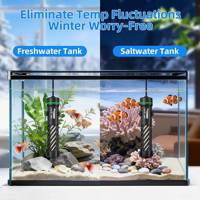 FREESEA Aquarium Heater for Fish Tank: 50W Small Submersible Thermostat with Off-Water Protection & UL Certified Cord for 3-10 Gallon Fish Turtle Tanks Enthusiasts