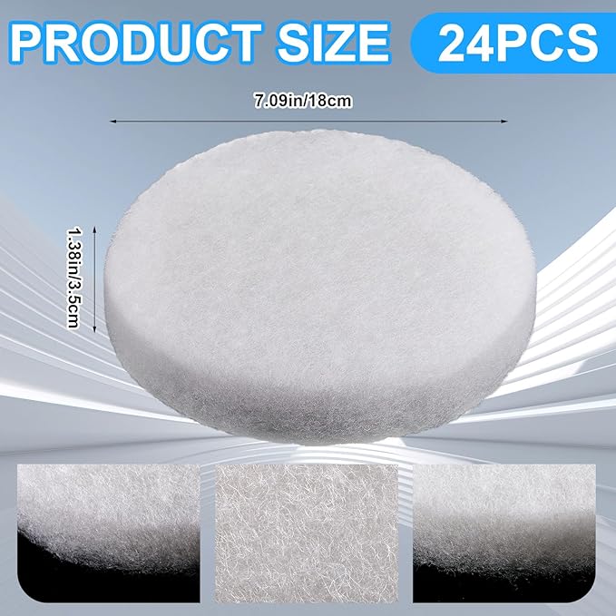 Tranqun 24 Pcs Fine Filter Water Polishing Pad Compatible with Fluval Fx4, Fx5, Fx6 7 x 7 x 1.38 Inches White Filter Media Canister Aquarium Water Polishing Pads