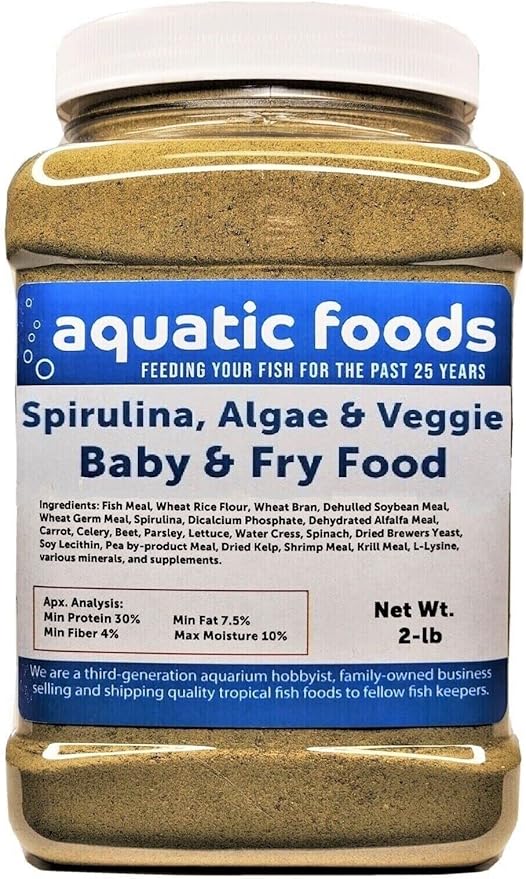 Baby & Fry Food of Spirulina, Algae, Vegetables for Tropicals, Koi & Pond Fish...2-lb Med Jar