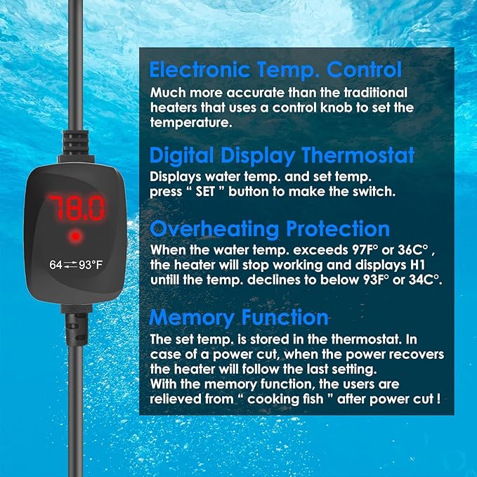 Mini Aquarium Heater 5V/2A USB 10W Super Small Fish Tank Heater with Digital Display Thermostat, Alumina Ceramic Betta Tank Heater Turtle Heater for Tanks up to 1 Gallon