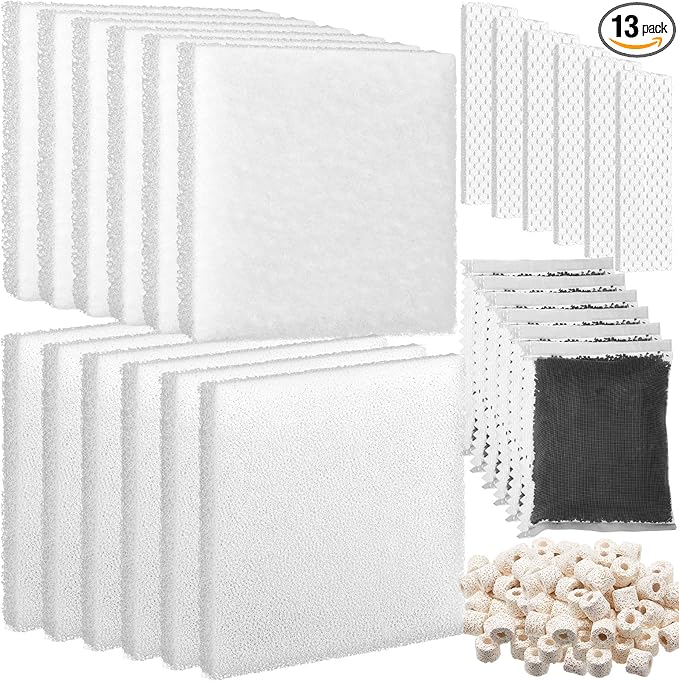 Threlaco 26 Pcs Aquarium Filter Media Kit Compatible with Fluval C3 (50 Gal) Power Filter, 6 White Foam Sponge Pad, 6 Poly Foam Pads, 6 Bio-Screen, 6 Activated Carbon, 2 Pack 3.5 Oz/100g Ceramic Ring