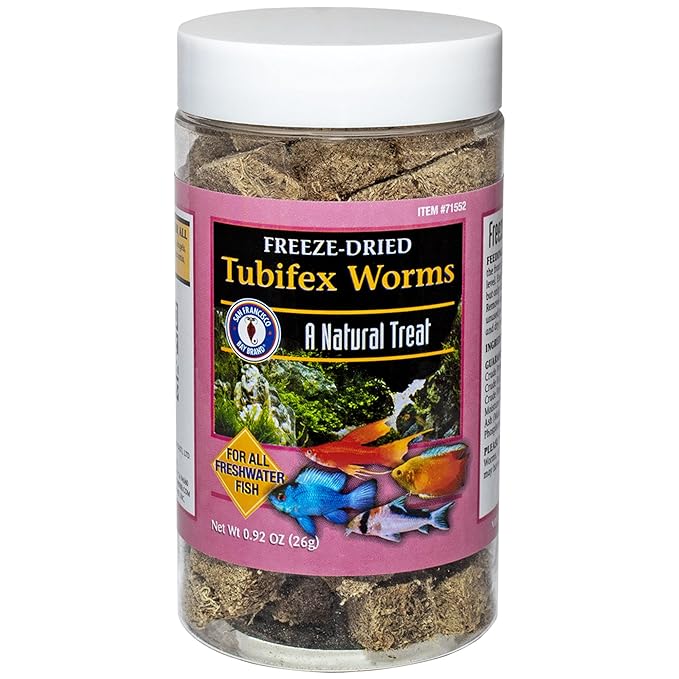 San Francisco Bay Brand Freeze Dried Tubifex Worms Fish Food - All Natural High Protein Treat for Freshwater Fish, Cichlids, Discus, Angelfish, Catfish, Barbs - Tubifex Worms Fish food - 0.92 oz (26g)
